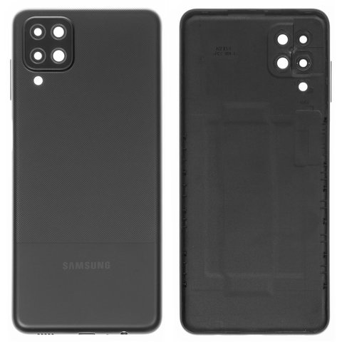 Задняя панель корпуса для Samsung A125F Galaxy A12, черная, со стеклом камеры, с боковыми кнопками