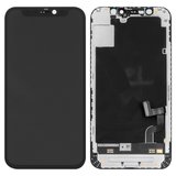 Дисплей для iPhone 12 mini, чорний, з рамкою, Оригінал (переклеєне скло), з пластиками камери та давача наближення