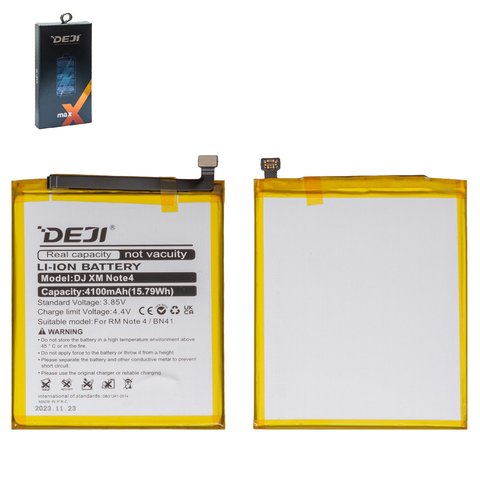 Акумулятор Deji BN41 для Xiaomi Redmi Note 4, Li ion, 3,85 B, 4100 мАг
