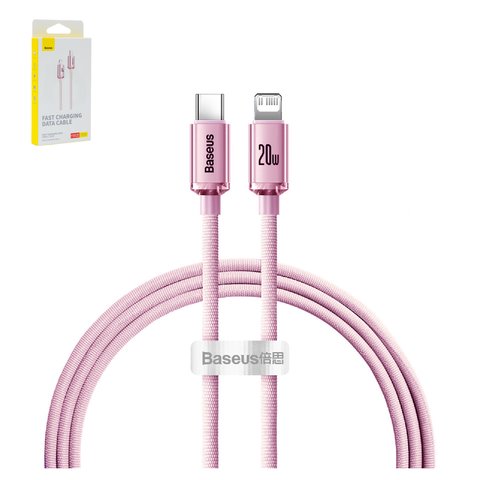 USB кабель Baseus Crystal Shine Series, USB тип C, Lightning, 120 см, 20 Вт, розовый, #CAJY001304