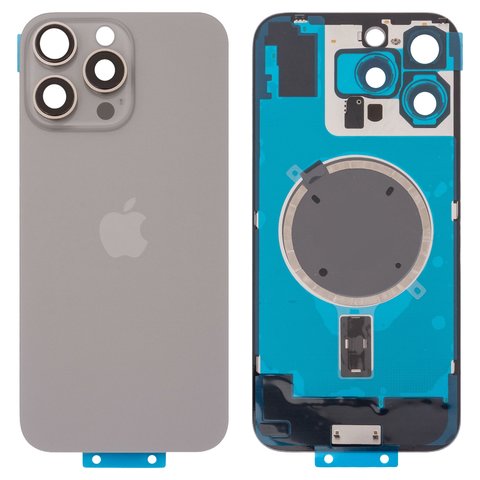 Задняя панель корпуса для iPhone 16 Pro Max, серая, со стеклом камеры, Original PRC , natural titanium