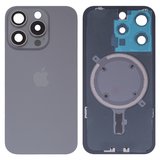 Задня панель корпуса для iPhone 15 Pro, сіра, із склом камери, High Copy, natural titanium