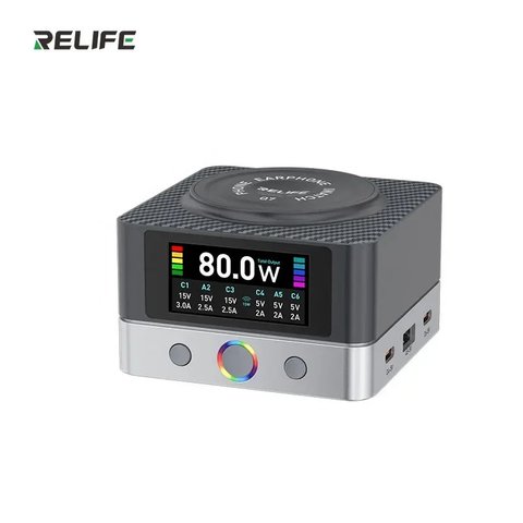 Сетевое зарядное устройство RELIFE Q7, 80 Вт, Wireless Charge, Quick Charge, 6 портов