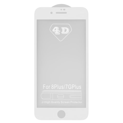 Tempered Glass Screen Protector All Spares compatible with Apple iPhone 8 Plus, 0,26 mm 9H, 5D Full Glue, white, the layer of glue is applied to the entire surface of the glass 