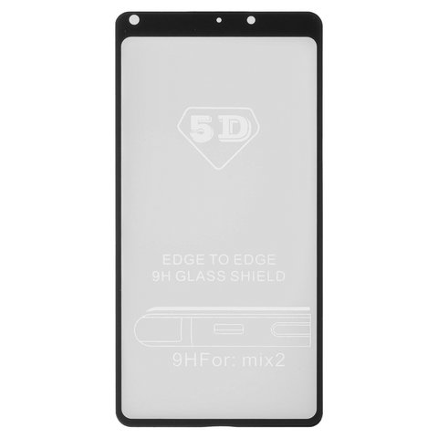 Tempered Glass Screen Protector All Spares compatible with Xiaomi Mi Mix 2, 5D Full Glue, black, the layer of glue is applied to the entire surface of the glass 