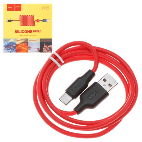 USB Cable Hoco X21, USB type A, USB type C, 100 cm, 2 A, red 