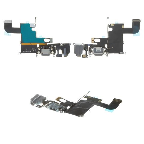 Шлейф для iPhone 6, коннектора наушников, коннектора зарядки, черный, с микрофоном, с компонентами, AAA
