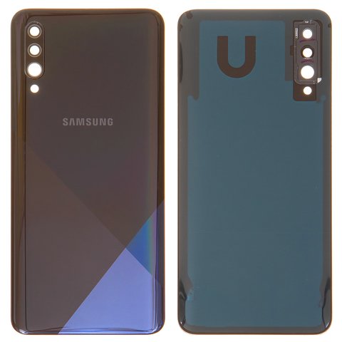 Housing Back Cover compatible with Samsung A307F DS Galaxy A30s, black, with camera lens, prism crush black 