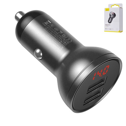 Car Charger Baseus Digital Display Dual SCP, gray, with LCD, 24 W, 4.8 A, 2 outputs, 12 24 V  #CCBX 0G
