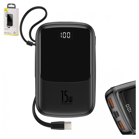 Power Bank Baseus Q pow, 10000 mAh, 15 W, black, USB Type C  #PPQD A01