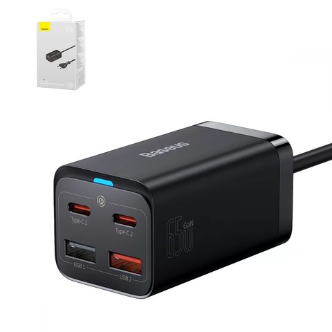 Mains Charger Baseus GaN3 Pro Desktop, 65 W, Fast Charge, black, with cable USB type C to USB type C, 4 output, 1.5 m  #CCGP040101