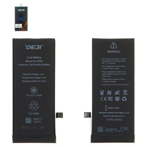 Batería Deji puede usarse con Apple iPhone 8, Li ion, 3.8 V, 1821 mAh, original IC