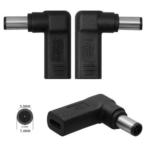 Charging Adapter for PD Trigger compatible with Laptops, 19.5 V, USB type C, d 7.4 mm, d 5.0 mm, For Dell  