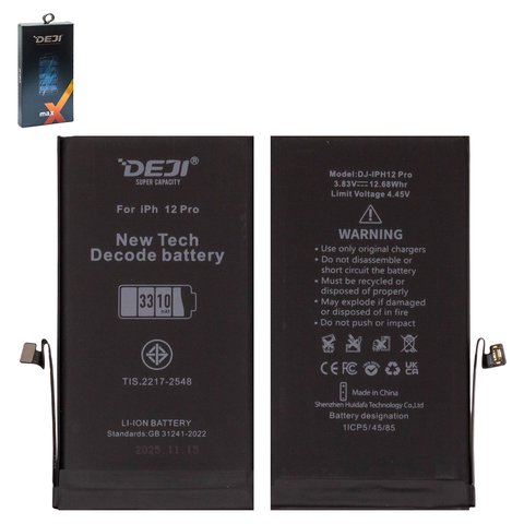 Battery Deji compatible with Apple iPhone 12 Pro, Li ion, 3.83 V , 3310 mAh, High Capacity, without error "Unknown Part", decode battery 