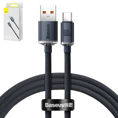 USB Cable Baseus Crystal Shine Series, USB type A, USB type C, 120 cm, 100 W, black, nylon braided  #CAJY000401