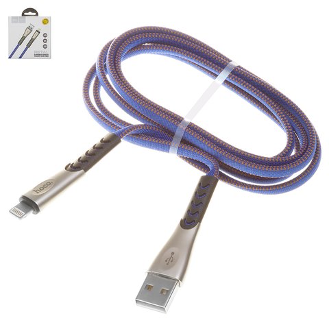 USB дата кабель Hoco U48, USB тип A, Lightning для Apple, 120 см, плоский, в нейлоновому обплетенні, 2,4 А, синій