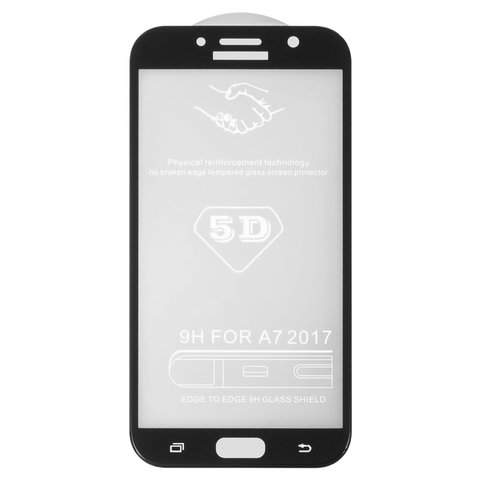 Tempered Glass Screen Protector All Spares compatible with Samsung A720F Galaxy A7 2017 , 5D Full Glue, black, the layer of glue is applied to the entire surface of the glass 