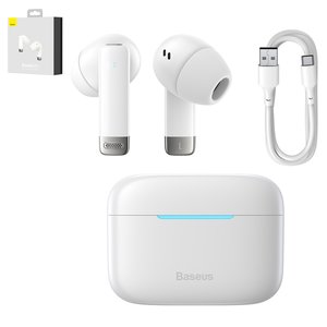 Headphone Baseus Bowie E9, wireless, vacuum, white, with charging case, with USB cable Type C  #NGTW120002