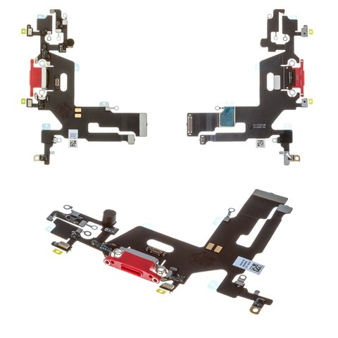 Cable flex puede usarse con Apple iPhone 11, del conector de carga, del conector de auriculares, rojo, con micrófono