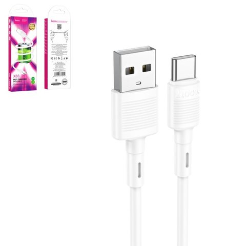 USB кабель Hoco X83, USB тип C, USB тип A, 100 см, 3 A, білий, #6931474770912