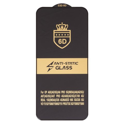 Защитное стекло ESD 6D для Realme 15X, C85 4G; Oppo A6 4G CPH2817 , A6s 4G CPH2815 , A6x 4G CPH2819 , совместимо с чехлом, Full Glue, Anti Static, без упаковки , черный