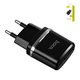 Мережевий зарядний пристрій Hoco C12, 220 В, (2 USB виходи 5В 2,4А), чорне, без кабеля, 12 Вт